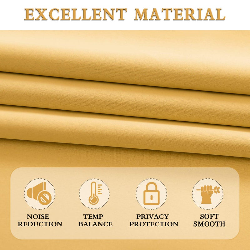 DONREN 24 Inch Gold Yellow Small Window Curtains - Blackout Room Darkening Curtain Tiers with Rod Pocket,Set of 2 Panels - Image 3